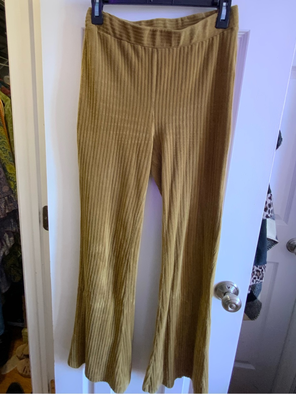 Double Zero Ribbed Flare Pants in Mustard Yellow